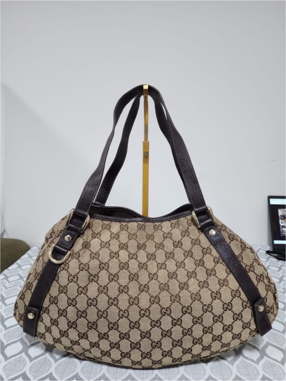 Authentic Gucci GG Canvas Abbey Tote Beige/Chocolate Brown - Picture 1 of 14